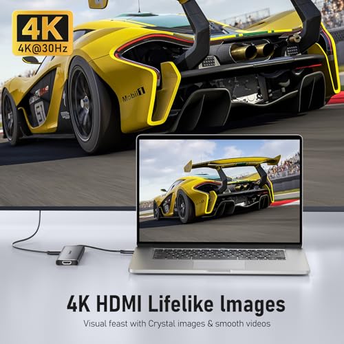 Image of Lemorele USB-C Hub 6-in-1 Dual HDMI Docking Station - Supports Multi-Monitor Display (A+B+C) on Mac OS and Windows, Featuring 4K HDMI Ports, 3 USB 3.0 Ports, and a 100W Charging Port