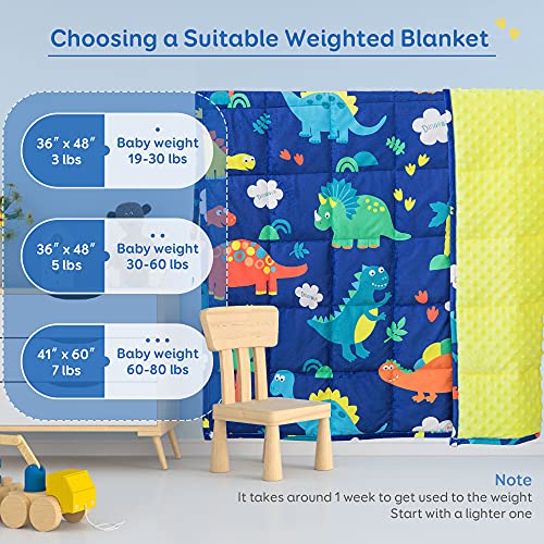 Image of Sivio Weighted Blanket 3 lbs, Super Soft Crystal Velvet & Minky Dots Cartoon Patterns Reverise Heavy Throw, Heavy Blankets, 36 x 48 Inch Blue Dinosaur