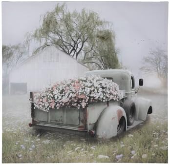 Hobby Lobby Camión de salvia con petunias florales decoración de pared de lona para cocina o decoración del hogar