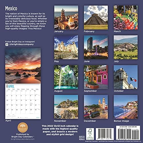 Calendrier Rx 2023 2022 Mexico Wall Calendar By Bright Day, 12 X 12 Inch, Beautiful Travel  Destination Spanish : Amazon.co.uk: Stationery & Office Supplies
