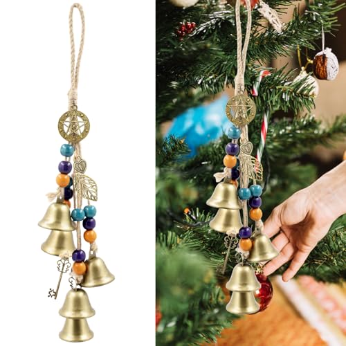 Witch Bells Protection for Door Knob, 13" Hanger Wind Chimes, Christmas Bells for Witchy Home Decor, Witchy Things Clear Negative Energy Witchcraft Supplies (Heath, Soul, Vitality)