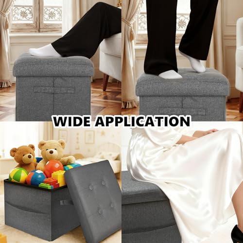 Image of ALASDO Storage Ottoman Footrest Stool Small Ottoman with Storage Foldable Ottomans Foot Rest Footstool Bench for Living Room 17x13x13inches Grey