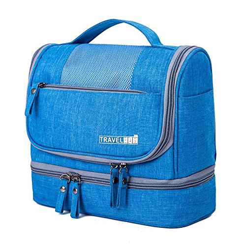 Preisvergleich Produktbild Premium Kulturbeutel Reise zum Aufhängen, Wasserresistente Waschtasche mit vielen Fächern, Waschbeutel, Wasserdicht, Polyester, Rasur Beutel, Zum Aufhängen, Für Frauen & Männe (Himmelblau)
