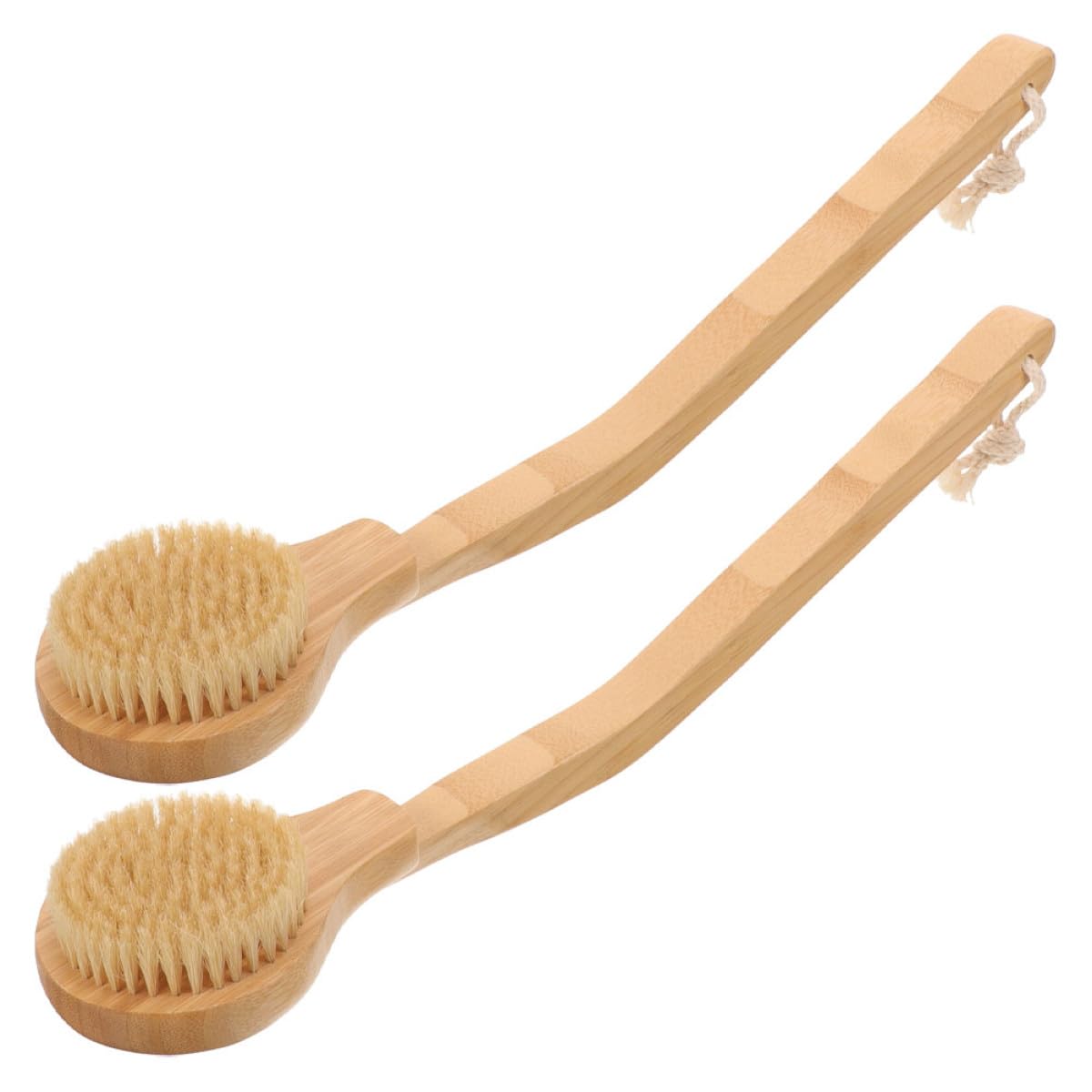 UKCOCO Spazzola per Doccia Manico in Legno 2 Pezzi, Spazzola Esfoliante Corpo per Bagno e Massaggio, Setole Morbide per Pulizia Comoda di Anziani e Disabili