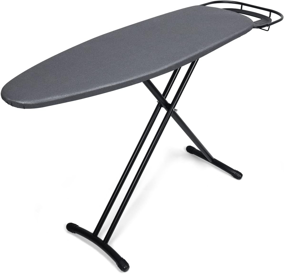 Heavy-Duty Ironing Board with Retractable Iron Tray - Extra Wide 14"x43" Steel Mesh Surface, Heat-resistant Metallic Cover with Thick Felt Padding, Adjustable Height & Foldable Legs