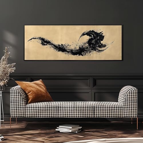 Lavis d'encre décoration murale panoramique 30x90cm style sumi-e - 3