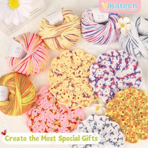 Image of Katech Cotton Yarn for Crocheting-55% Cotton 45% Acrylic-#3 DK (Light)-Super Soft Milk Cotton Yarn-Great Crochet and Knitting Starter Kit for Colorful Craft(Colorful)