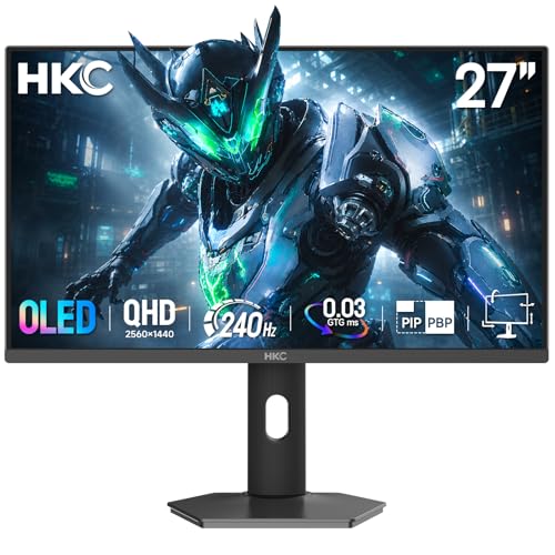 Monitor para Juegos HCK de 27 Pulgadas: Panel OLED QHD de 2560 x 1440, 240 Hz / 0,03 ms, 1070 Millones de Colores (10 bits), 99% DCI-P3, HDR 400, Soporte Ajustable, Pip/PBP, HDMI 2.1 y DP 1.4,Gris