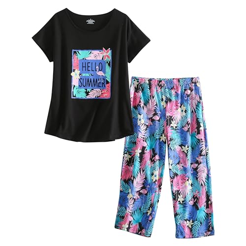 Image of PNAEONG Women Pajama Set Sleepwear Tops with Capri Pants Casual and Fun Prints Pajama Sets