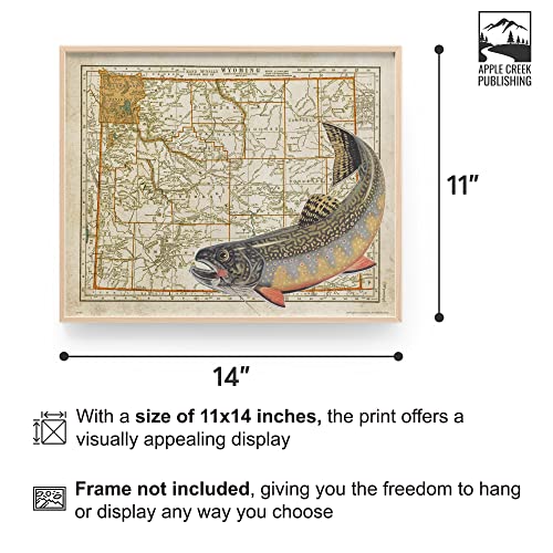 Apple Creek Wyoming State Map Brook Trout Unlimited Fly Fishing Art Print 11X14 Rainbow Brown Cabin Decor Pictures thumb #1