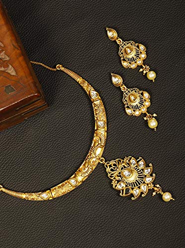 Women's Gold-Plated Pearl Necklace Set, Elegant