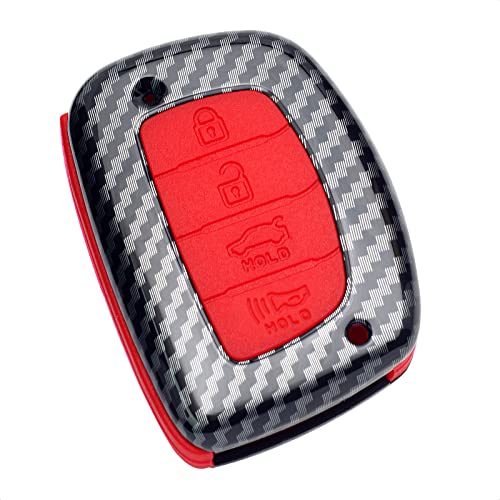 Funda de llave para Hyundai Elantra GT con patrón de fibra de carbono y acabado premium rojo