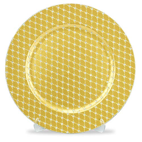 EventStable 13'' Glitter Plaid Style Gold Charger Plates, 24 Pack - Chargers for Dinner Plates - Durable Charger Plastic Plate Set - Reusable Plate Chargers for Birthday Parties Weddings