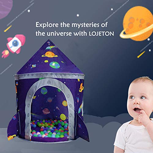 LOJETON 2pc Rocket Ship Kids Play Tent, Ball Pit with Basketball Hoop for Boys, Girls and Toddlers - Indoor/Outdoor Use Pop Up Rocket Tent