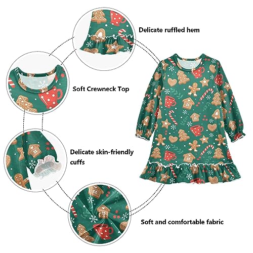 GuoChe Gingerbread Merry Christmas Green Princess Nightgowns For Girls Princess Pajamas Girls Princess Night Shirt 5-6T3