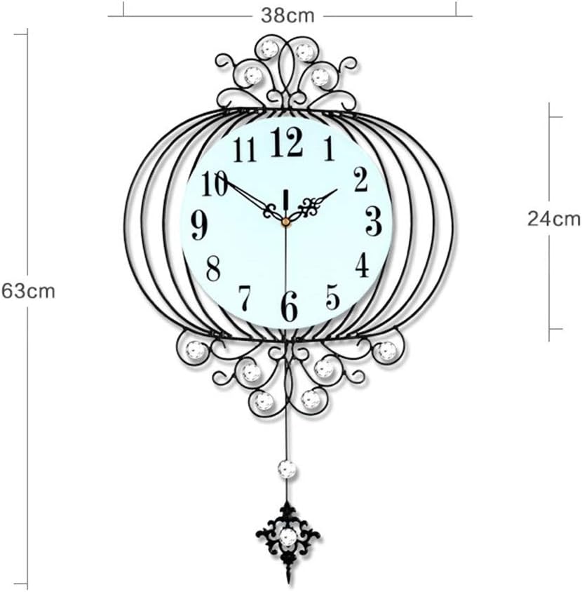 Wall Clock Wrought Iron Wall Clock Creative Modern European-Style Living Room Bedroom Clock Swing Mute Quartz Wall Clock Craft 63CM * 38CM (Color : Black) (Color : Red)