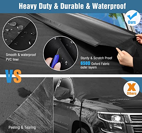 Yeewayveh Windshield Cover For Ice And Snow, Sturdy & Thicken 650D Oxford Fabric Windshield Frost Protector With Side Mirrow Covers, Water & Wind-Proof Windshield Snow Cover For Car Sedan Suv, Black #TOP2