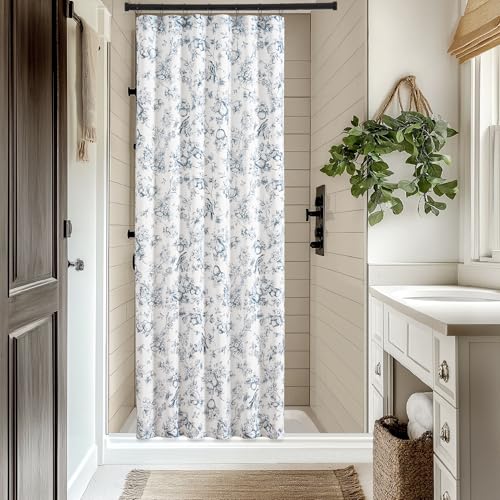 jinchan Small Stall Vintage Floral Shower Curtain Waterproof Fabric Botanical Flower Plant Shower Curtains for Bathroom Elegant Luxury with 7 Hooks Eden Blue 36x72 Inches