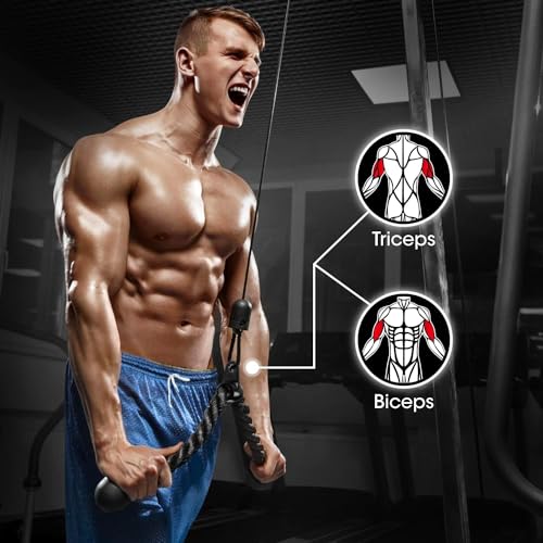 Image of Yes4All Black Combo Tricep Press Down Cable Machine Attachment, LAT Pulldown Attachments for Gym Set with Tricep Rope, Double D Handles, V-Shaped Bar, Single D, Rotating Pull Down Straight Bar