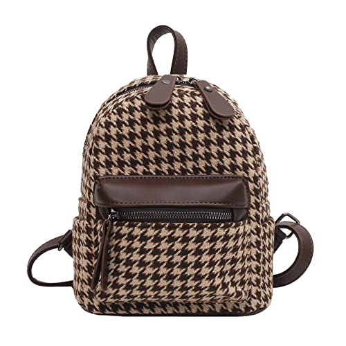 Aoun Mochila casual xadrez moderna para mulheres, linda e pequena, de lona, bolsa de ombro para viagem, Marrom, Small, Mochilas Tradicionais