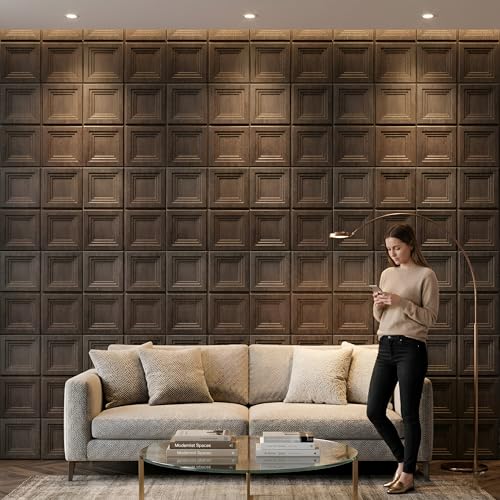 Image of Kayra Decor 3D Wall Panels | PVC Wall Tiles | Square Box Design | Wood Gray | Pack of 18 (42.48 Sq. Ft.)