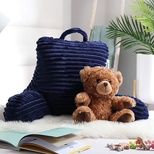 Image of Nestl Reading Pillow for Kids & Teens with Shredded Memory Foam, Luxe Cut Plush Backrest Pillows for Reading and Gaming, for use on Couch, Bed, Floor, Adjustable Support with Washable Cover Navy Blue