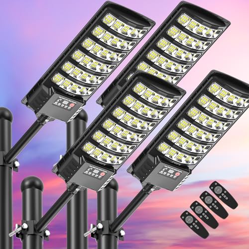 Solar Street Lights Outdoor Waterproof,48000LM 320&deg;Wide Angle Flood Light, LED Solar Parking Light...