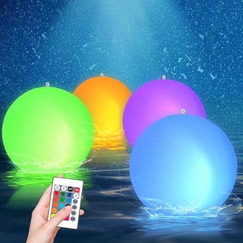 Bud K Solar Floating Pool Lights 4 Pack, 14 inch