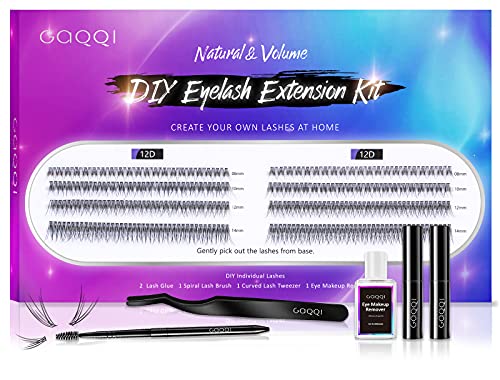 GAQQI Individual Lashes Kit - Luxury DIY Lash Extension Kit with 320 Pcs Extra Large Number of Cluster Lashes, Lash Glue, Tweezers, Remover, and Mascara Wand, at Home Lash Extension Start Kit