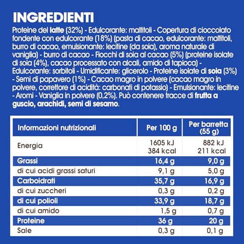 Enervit, The Protein Deal Choco & Vanilla Dream, Barrette Proteiche, Gusto Vaniglia e Cioccolato Fondente, 20g di Proteine, 0,2g di Zuccheri, Snack Goloso e Salutare, Senza Glutine, 12 Barrette da 55g - Immagine 4