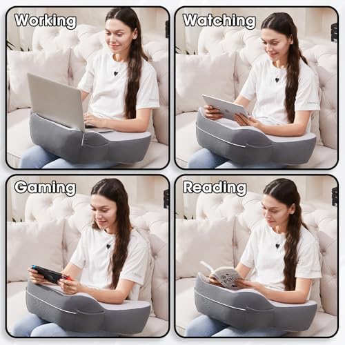 cooloo8 Lap Desk, Laptop Lap Desk Lap Desk with Cushion, Laptop Pillow for Lap, Portlands Portable Desk Pad, Gaming Pillow Work Pillow for Bed, Couch, Car(White Gray) by cooloo8 - Used condition - Image 4