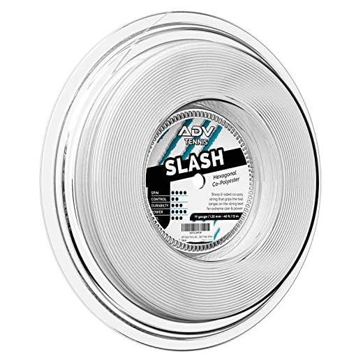 ADV Slash Tennis String - Explosive Powerful Co-Poly - Hexagon Shaped for Max Spin and Response - 17g (White, 660)