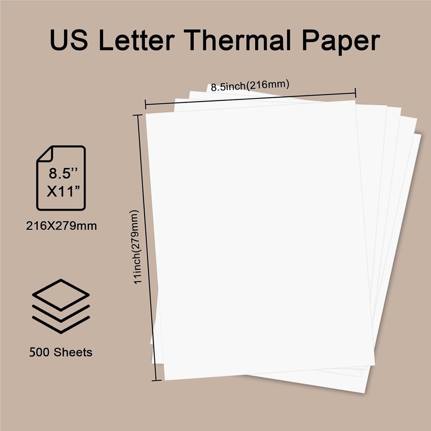 500 Sheets Single Thermal Paper 8.5 x 11 Inches US Letter Size for Thermal Printer, M08F/ A28U/ A40 Portable Printer, Inkless and Wireless Printers for Home Use Advanced Value Set.