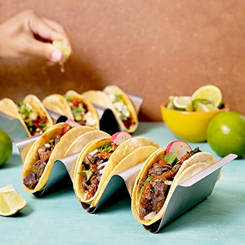 Taco Holder Stand,Set Of 6 Stainless Steel Taco Tray,Stylish Taco Shell Holders, Rack Holds Up To 3 Tacos Each Keeping Shells Upright, Health Material Taco Rack By Rtt -Oven,Grill And Dishwasher Safe #TOP2