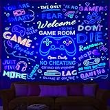ARTCREATOR Black Light Gaming Tapestry, Welcome To The Game Room Sign For Gaming Room Wall Decor For Boys, Cool UV Reactive Tapestries Gaming Wall Decor for Bedroom (70" x 90")