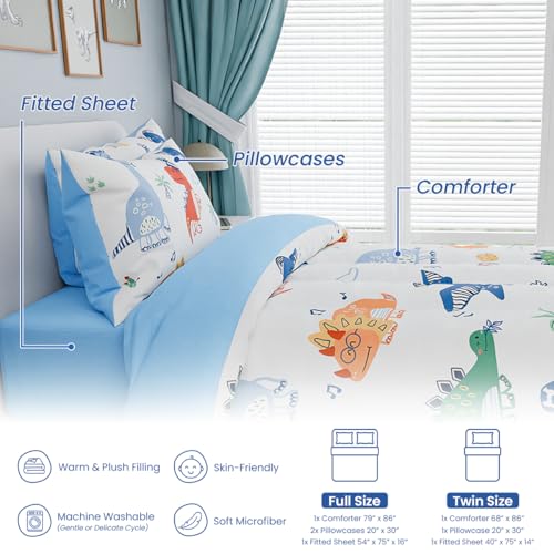 Image of SANDJEST Dinosaurs Bedding Twin Set for Boys Kids Children, Ultra Soft Microfiber Comforter Set with 3-Pieces, Comforters Bed Sets Bedroom Decor