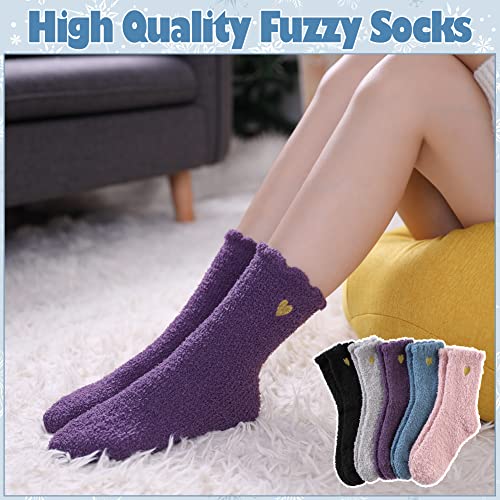 Image of LANLEO 5 /6 Pairs Womens Super Soft Fuzzy Plush Warm Winter Home Sleeping Slipper Socks
