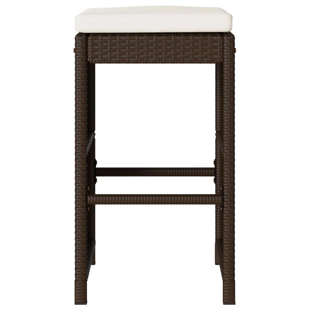 mtlskopal - Set di 2 sgabelli da giardino, in polyrattan, 40 x 40 x 76 cm, con cuscino bianco crema, telaio in acciaio, fino a 110 kg, per esterni, balcone, terrazza, giardino