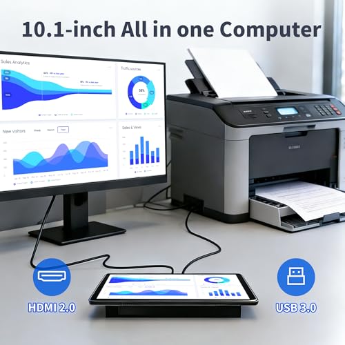 Image of 10.1 inch Industrial Touchscreen PC, All-in-One Computer Rockchip RK3399 Hexa-Core, 4GB RAM 64GB eMMC, Gigabit LAN, RS-232, USB 3.0, HDMI 4K, Android 11 for Digital Signage /POS /Factory Control