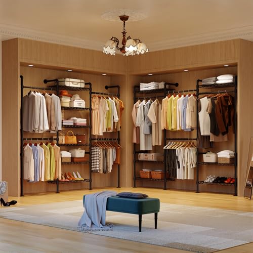 H3 Wall Mounted Closet System, Expandable Industrial Pipe Clothes Rack Clothing Rack for Hanging Clothes, Heavy Duty Closet Organizers and Storage in Wardrobe Closet, Black - Image 4