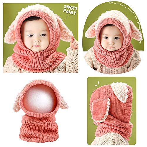 XYX Scarf Woolen Earflap Hood Warm Skull Knit Caps?Crochet Earflap Pilot Hats Beanie Cap For Toddlers Baby Girls And Boys, Hat4-Pink, Medium