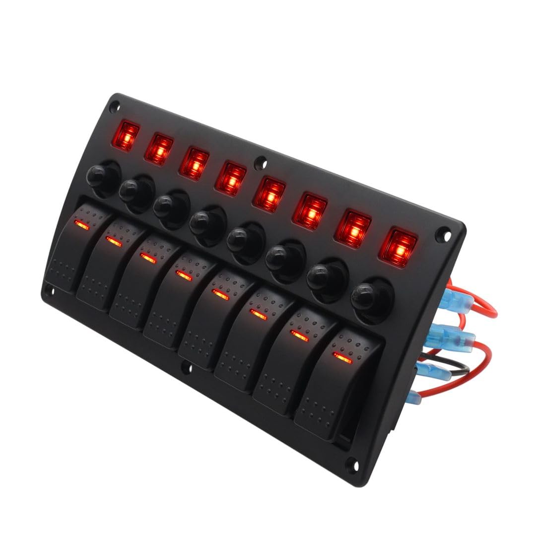 Geloo 12V 24V 8 Gang Panel de Interruptor Basculante Impermeable con Interruptores de Circuito de Protección de Sobrecarga para Coche Barco Marina RV Caravana