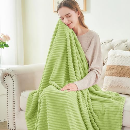 Image of BEDELITE Fleece Blanket Twin Size - 3D Ribbed Jacquard Soft and Warm Decorative Fuzzy Blankets - Cozy, Fluffy, Plush Lightweight Throw Blankets for Couch, Bed, Sofa(Cream Lime, 60x80 inches)