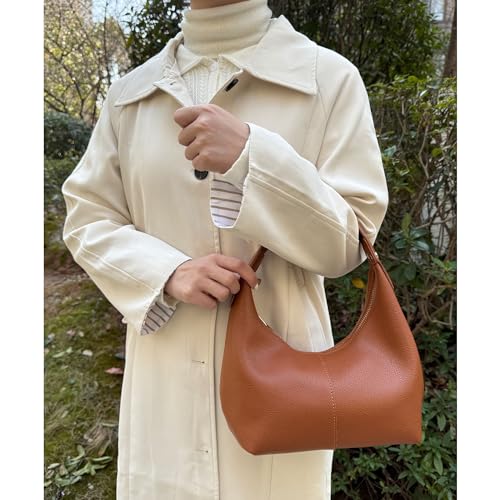 Image of Hobo Women's PU Leather Shoulder Tote Clutch Crescent Slouchy Bag with Zipper Closure and Top Handle