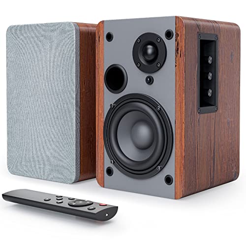 Smalody Powered Bookshelf Speakers (Pair), 2.0 Stereo Wood Active Speakers – 60 Watts RMS Near Field Speaker with Bluetooth, Wood Enclosure Premium Surround Sound Home Theater