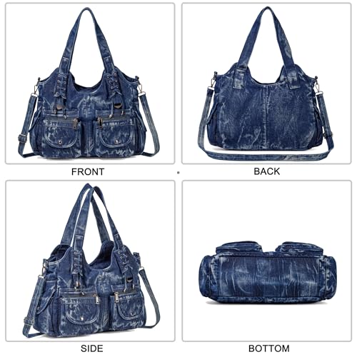 Image of Designer Denim Handbags for Women Hobo Tote Bag Crossbody Denim Purses Blue Jean Shoulder Bag