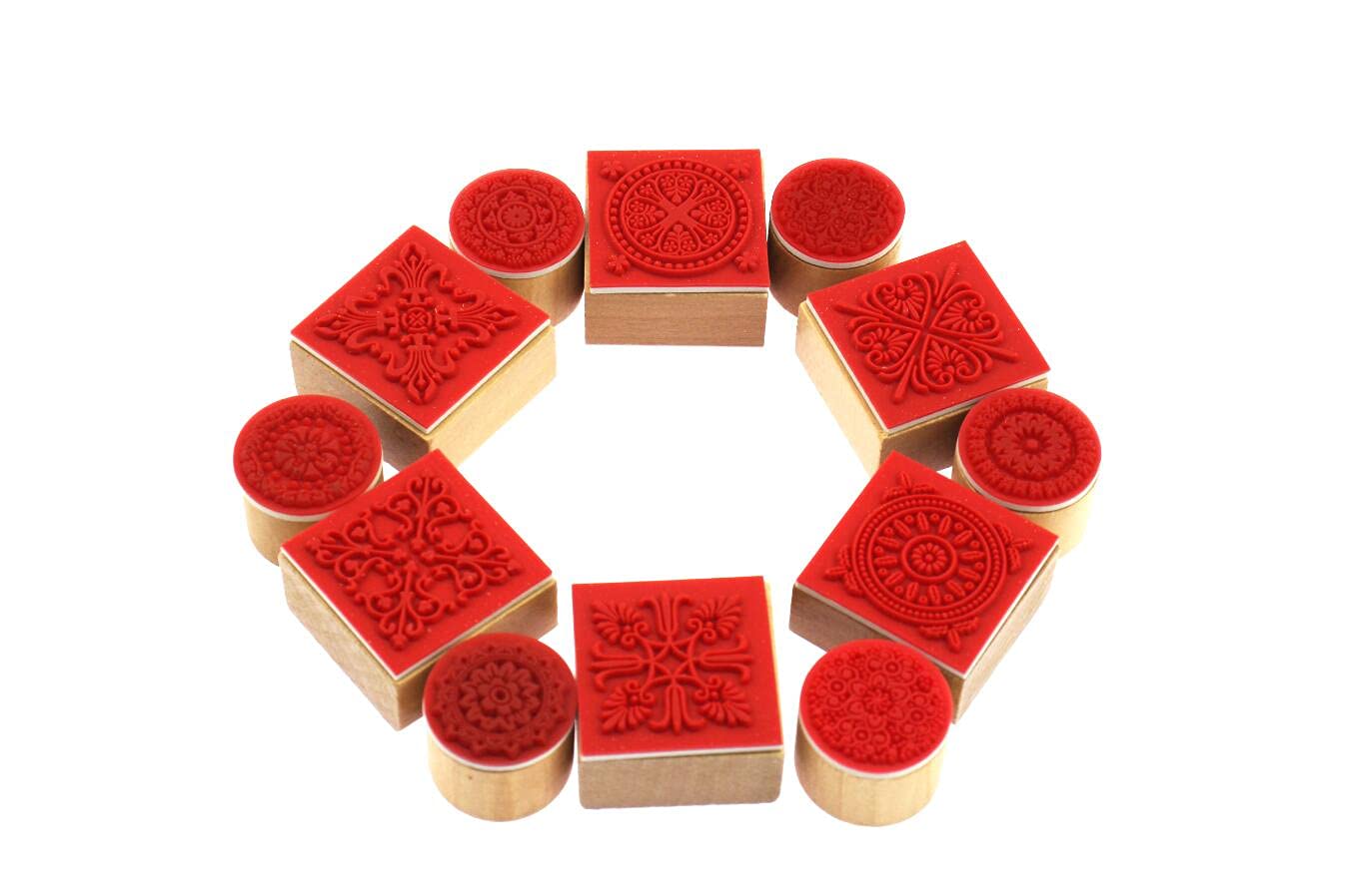 Amazon.co.jp: navire 木製 スタンプ ハンコ 12個セット 花柄 レース調