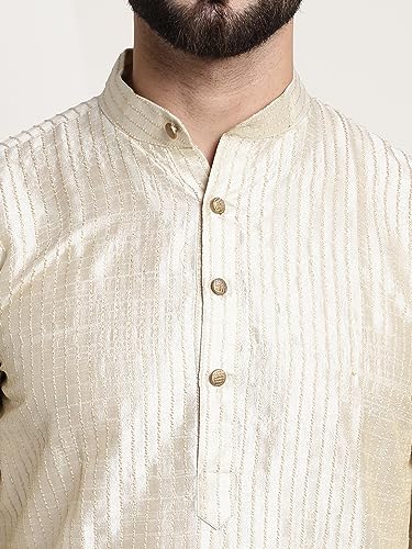 Image of SOJANYA Men's Pintuck Silk Blend Embroidered Kurta