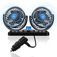 LIAVOP Auto Ventilator, 12V Doppelkopf Ventilator Auto,360 ° Drehbarer Doppelköpfiger Ventilator, mit 2 Geschwindigkeiten Doppellüfter für 12Volt Autos, LKWs, Boote, SUV