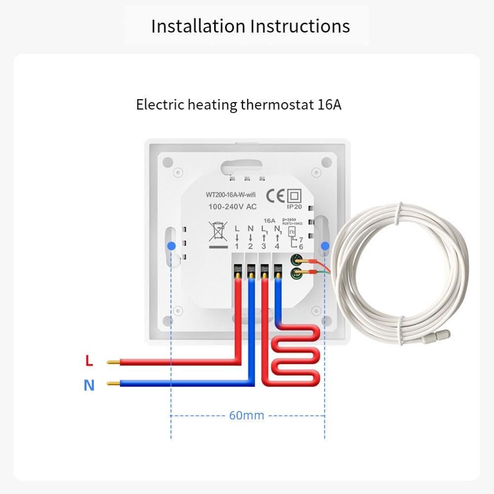 KiraKira Tuya regulator temperatury, elektryczne ogrzewanie podłogowe, 16 A, IP20, termostat cyfrowy z konfigurowalnym harmonogramem